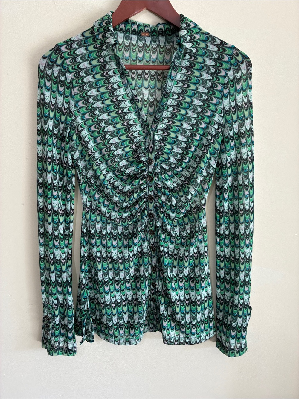 Free People Women's Lucky Shirtee Green Print Button Up Shirt Size XS/S - Picture 2 of 11
